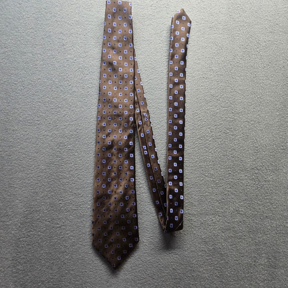 Canali Mens Silk Tie Bronze Brown Blue Lavender Geometric Medallion Italy